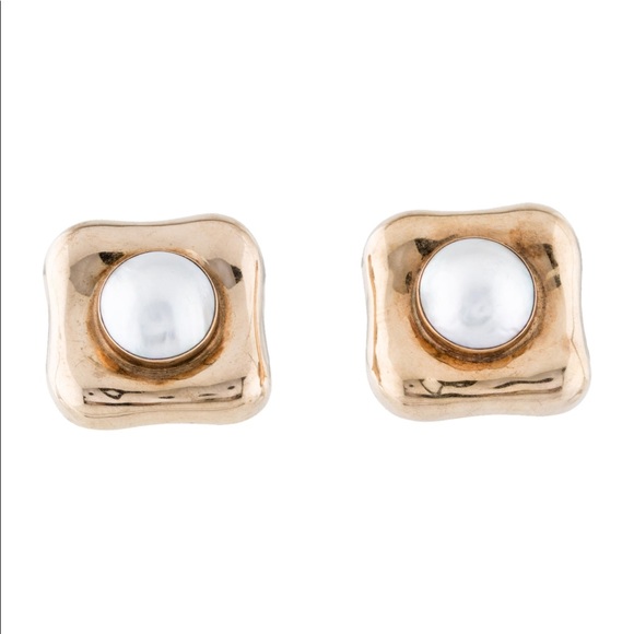 WoW 🤩 Gorgeous solid 14k Mabe Pearl Earrings - Picture 1 of 5